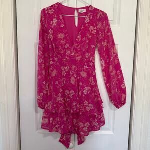 Hot Pink Floral Long Sleeve Mini Dress XS